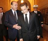 Jacques Chirac et Nicolas Sarkozy à la Sorbonne lors de la remise du premier prix de sa fondation pour la prévention des conflits, le 6/11/09