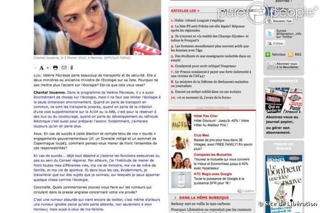 Prise d'écran du chat sur le site de Libération auquel participait Chantal Jouanno