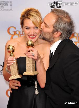 Kate Winslet et Sam Mendes aux Golden Globes 2009.