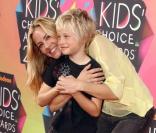L\'actrice Maria Bello, venue en famille lors de la 23e cérémonie des Kids\' Choice Awards, samedi 27 mars.