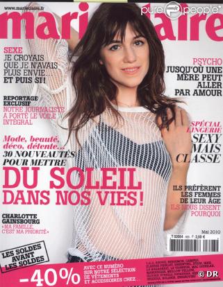 Charlotte Gainsbourg en couverture de Marie Claire