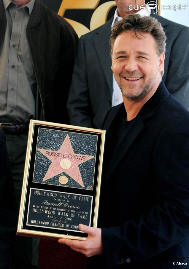 Russell Crowe, à l'occasion de l'inauguration de son étoile sur Hollywood Boulevard, à Los Angeles, le 12 avril 2010.