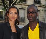 Karine Le Marchand et son compagnon Lilian Thuram lors du gala d'Amnesty International France, ''musique contre l'oubli'', au théâtre des Champs-Elysées à Paris le 16 avril 2010