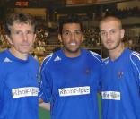 Claude Puel, Sonny Anderson et M. Pokora lors de la 5ème édition du Foot Concert au Palais des Sports de Lyon le 11 mai 2010