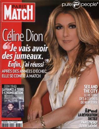 Céline Dion en couverture de Paris Match, en kiosque le 3 juin 2010