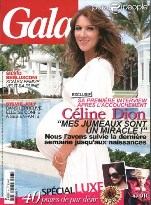 Céline Dion en couverture de  Gala , en kiosque le 27 octobre 2010