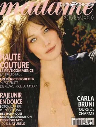 Carla Bruni-Sarkozy en couverture de Madame Figaro porte un sautoir Nessa