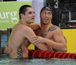 Florent Manaudou a choisi de rejoindre, en avril 2011, le Cercle des nageurs de Marseille, où sont licenciés sa soeur Laure et son beau-frère Frédérick Bousquet (photo : Florent et Fred, 1er et 2e du 50 pap à Strasbourg en mars 2011).