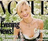 Une Cameron Diaz aux cheveux cours fait les grâces de la couverture du <em>Vogue US</em> en octobre 1997.<br />