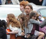 Brad Pitt sur le tournage de World War Z dirigé par Marc Forster à Glasgow en août 2011