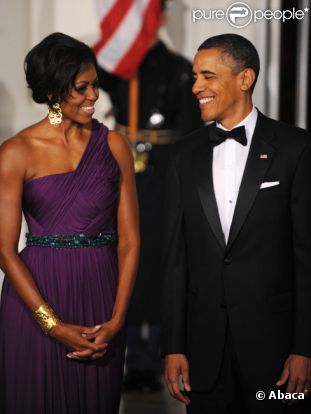Michelle et Barack Obama lors du dîner d'état organisé en l'honneur du président sud-coréen à Washington le 13 octobre 2011