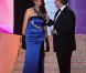 Delphine Wespiser, en robe de soirée, lors de l'élection de Miss France 2012, le samedi 3 décembre 2011.