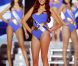 Delphine Wespiser, en maillot de bain une pièce Wonder Woman, lors de l'élection de Miss France 2012, le samedi 3 décembre 2011.