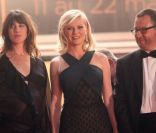 Charlotte Gainsbourg, Kirsten Dunst et Lars von Trier, le 18 mai 2011 à Cannes.