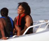 Serena Williams ravie après sa sortie en mer à Miami le 25 décembre 2011