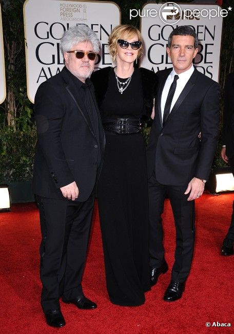 Pedro Almodovar, Melanie Griffith et Antonio Banderas aux Golden Globes, le 15 janvier 2012 à Los Angeles.