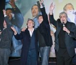 Bruno Solo, Richard Anconina, Gilbert Melki et Enrico Macias fnt leur show à la première de La Vérité si je mens 3 au Kinepolis de Lomme dans le nord de la France le 16 janvier 2012  