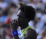 Gaël Monfils lors de son match perdu face à Mikhail Kukushkin le 21 janvier 2012 à Melbourne<br />