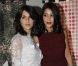 Géraldine Nakache et Leïla Bekhti au Dîner de la mode en faveur du Sidaction, au Pavillon d'Armenonville à Paris, le 26 janvier 2012.