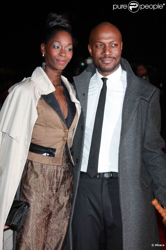 Harry Roselmack et sa femme Chrislaine sur le tapis rouge de la 13e édition des NRJ Music Awards, au palais des festivals de Cannes, le 28 janvier 2012.