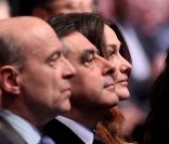 Alain Juppé, François Fillon et Carla Bruni-Sarkozy au grand meeting marseillais de Nicolas Sarkozy, le 19 février 2012.