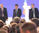 Alain Juppé, François Fillon et Jean-François Coppé lors du meeting de Nicolas Sarkozy à Villepinte le 11 mars 2012