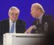 Jean-Pierre Raffarin et Brice Hortefeux lors du meeting de Nicolas Sarkozy à Villepinte le 11 mars 2012