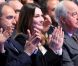 Jean-François Coppé, Carla Bruni Sarkozy et Edouard Balladur le 11 mars 2012 à Villepinte lors du meeting de Nicolas Sarkozy