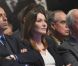 Jean-François Coppé, Carla Bruni Sarkozy et Edouard Balladur lors du meeting de Nicolas Sarkozy à Villepinte le 11 mars 2012