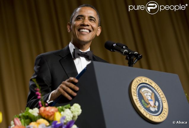 Barack Obama lors du traditionnel dîner des correspondants de la Maison Blanche le 28 avril 2012 à Washington DC