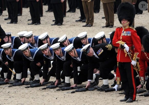 La reine Elizabeth II, avec son époux le duc d'Edimbourg, des membres de sa famille et ses invités de marque, assistait le 19 mai 2012 à Windsor à la grande parade des forces armées britanniques donnée en l'honneur de son jubilé de diamant.