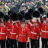 La reine Elizabeth II, avec son époux le duc d'Edimbourg, des membres de sa famille et ses invités de marque, assistait le 19 mai 2012 à Windsor à la grande parade des forces armées britanniques donnée en l'honneur de son jubilé de diamant.