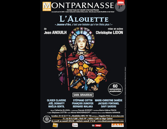 Affiche de la pièce L'Alouette présentée au théâtre Montparnasse à Paris à partir du 23 mai 2012.