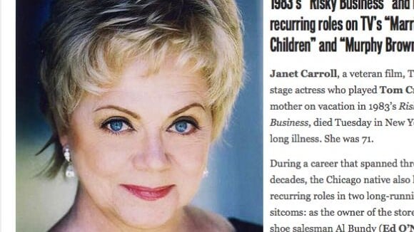 Janet Carroll, maman de Tom Cruise dans Risky Business, est morte