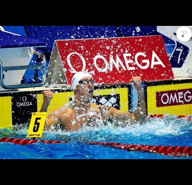 Frédérick Bousquet laisse exploser sa joie le 27 mai 2012 à Debrecen après sa victoire sur 50 mètres nage libre lors des championnats d'Europe
