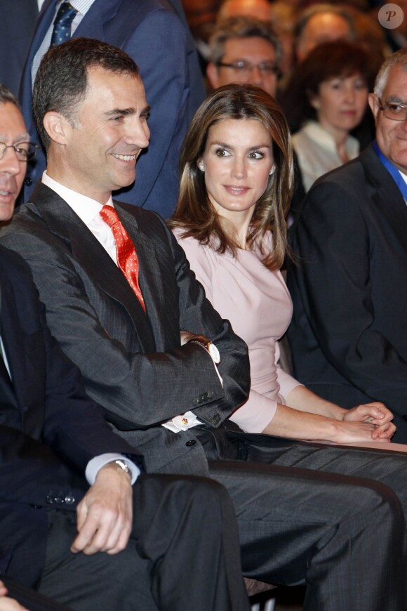 Le prince Felipe d'Espagne présidait, avec son épouse Letizia, la cérémonie du 150e anniversaire de la loi notariale en Espagne, le 28 mai 2012 à Madrid.