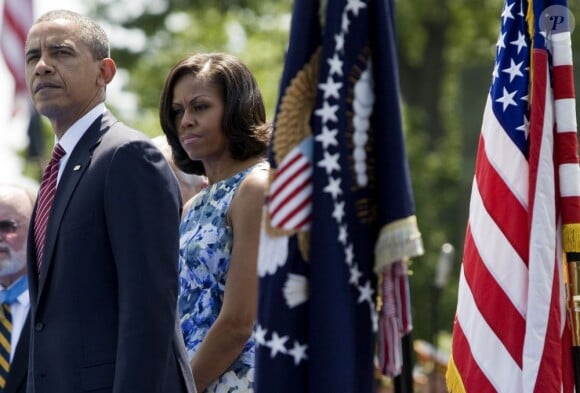 Le président des Etats-Unis Barack Obama avec sa femme Michelle lors de commémorations au cimetière américain d'Arlington le 28 mai 2012