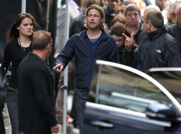 Brad Pitt sur le tournage de World War Z de Marc Forster, en août 2011 à Glasgow, Écosse.