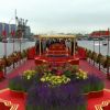 La Barge Royale, sur la Tamise, pour la grande parade fluviale organisée à l'occasion du deuxième jour du jubilé de diamant de la reine, le dimanche 3 juin 2012.