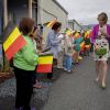 La princesse Mathilde de Belgique en visite à Sendai, au Japon, le 13 juin 2012, à la rencontre de la communauté Hiwamari et de personnes victimes du tsunami de 2011.