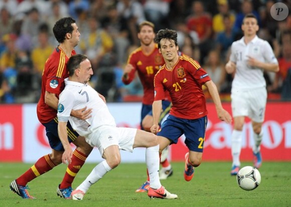Franck Ribéry lors de la défaite de l'équipe de France face à l'Espagne en quart de finale de l'Euro 2012 à Donetsk le 23 juin 2012