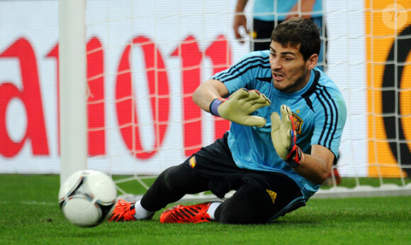 Iker Casillas lors de la défaite de l'équipe de France face à l'Espagne en quart de finale de l'Euro 2012 à Donetsk le 23 juin 2012