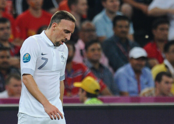 Franck Ribéry lors de la défaite de l'équipe de France face à l'Espagne en quart de finale de l'Euro 2012 à Donetsk le 23 juin 2012