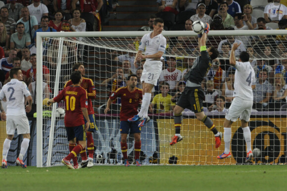 Laurent Koscielny lors de la défaite de l'équipe de France face à l'Espagne en quart de finale de l'Euro 2012 à Donetsk le 23 juin 2012