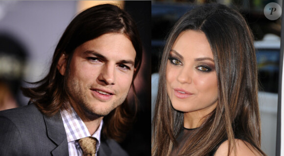 Mila Kunis en juin 2012 à Los Angeles et Ashton Kutcher en décembre 2011 à NY.