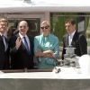 Albert et Charlene de Monaco, après avoir été accueillis à Berlin par le président Joachim Gauck et sa compagne Daniella Schadt, ont rencontré le ministre des Affaires Etrangères Guido Westerwelle dans le cadre d'une promenade fluviale, le 9 juillet 2012.