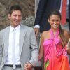 Lionel Messi et sa compagne Antonella Roccuzzo lors du mariage d'Andrès Iniesta et Anna Ortiz le 8 juillet 2012 au château Castillo de Tamarit en Tarragone