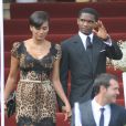 Samuel Eto'o et sa femme lors du mariage d'Andrès Iniesta et Anna Ortiz le 8 juillet 2012 au château Castillo de Tamarit en Tarragone