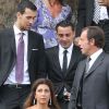 Xavi et Sergi Busquets lors du mariage d'Andrés Iniesta et Anna Ortiz le 8 juillet 2012 au château Castillo de Tamarit en Tarragone