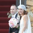 Andrés Iniesta et sa femme Anna Ortiz lors de leur mariage le 8 juillet 2012 au château Castillo de Tamarit en Tarragone